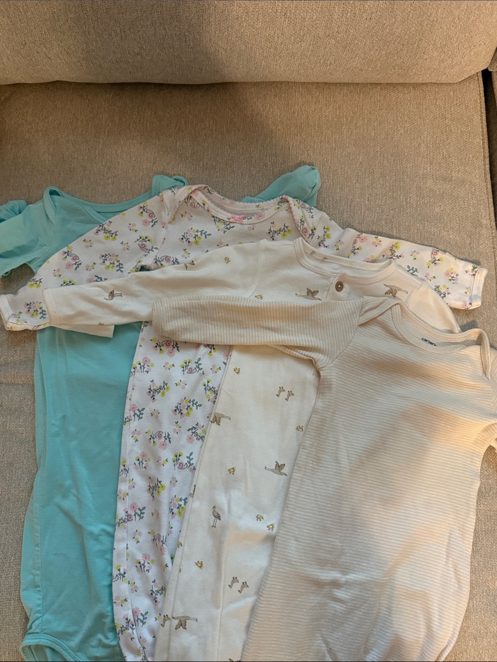 Baby Girls Long-Sleeve Cotton Pajama Sleep Set in Aqua, Floral & Cream 0-3 Month